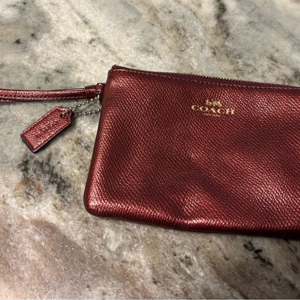 Coach Shimmering Burgundy Wristlet